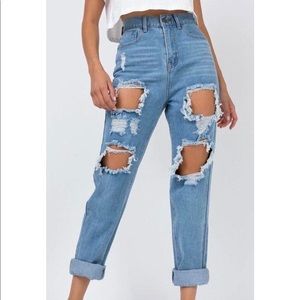👑Princess Polly Lazulli Ripped Jeans Mid Wash Denim